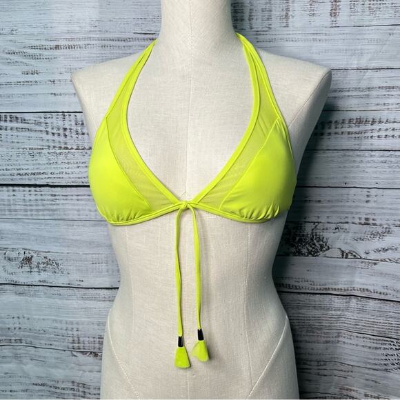 Seafolly 6 Goddess Separates Fixed Triangle Bikini Top Mesh Yellow Charteuse - Picture 2 of 10